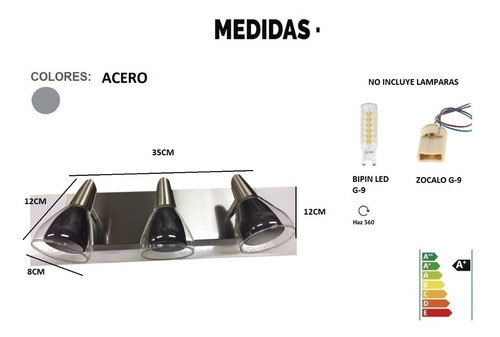 Imagen 2 de 6 de Aplique Spot Acero Melody 3 Luces Movil Apto Led Ideal Baño