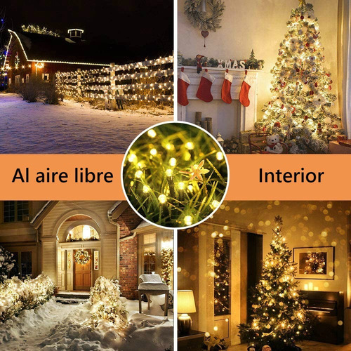 Imagen 4 de 8 de Cadena Luces Solar 12 Metros Impermeable P/ Jardin Exterior