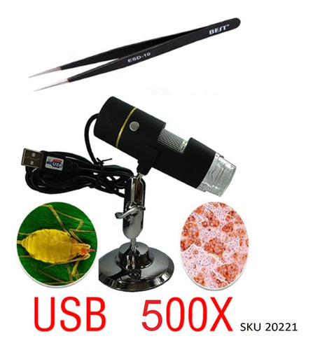 Microscopio Digital Usb 500x 8 Led + 6 Pinzas + Envio - W01