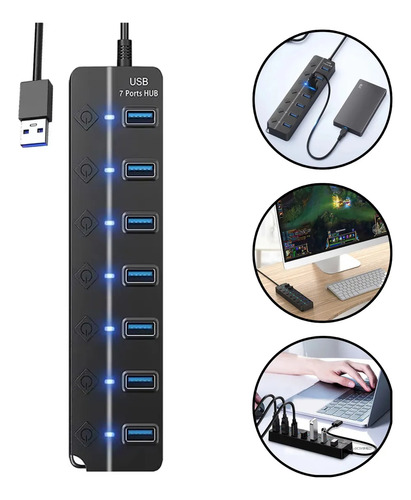 Hub Usb 7 Portas 3.0 High Speed Extensor Pendrive Mouse Not