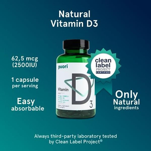 Puori Vitamina D3 2500 Ui Con Aceite De Coco 120 Cápsulas