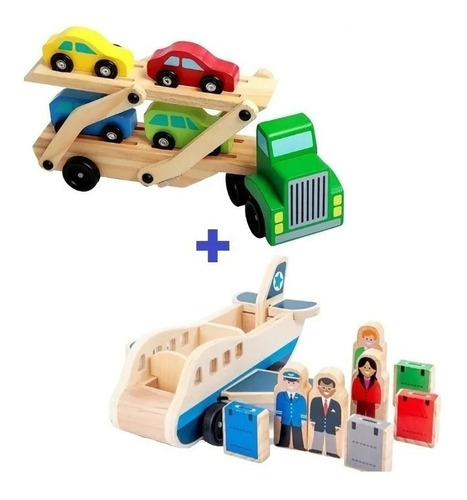 Pack Camión + Avión De Madera Juguete Didáctico Infantil