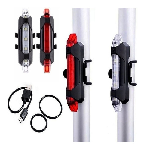 Lanterna Bike Sinalizador Led Noturna Recarregável Usb Cor Preto