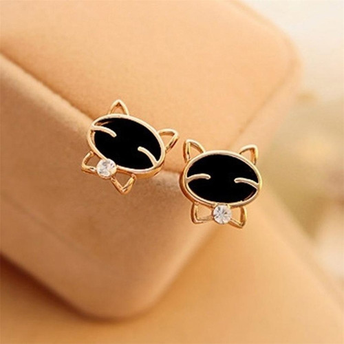 2 Pares De Aretes Para Dama Forma De Gato Negro Moda Vintage