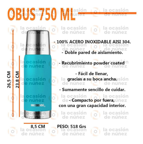 Imagen 2 de 7 de Termo Bala Waterdog 750 Acero Inoxidable Camping Mate
