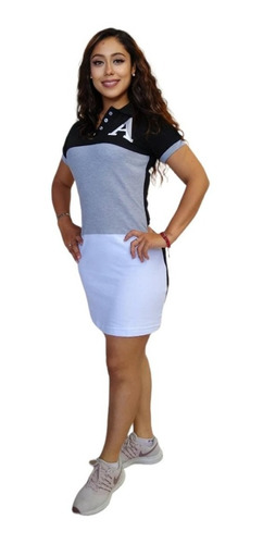 Vestidojuvenil Tipo Polo Fracionado (blanco Gris Y Negro)  