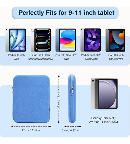 Funda Para Tableta De 9-11 Azul Con Cremallera Forro Suave