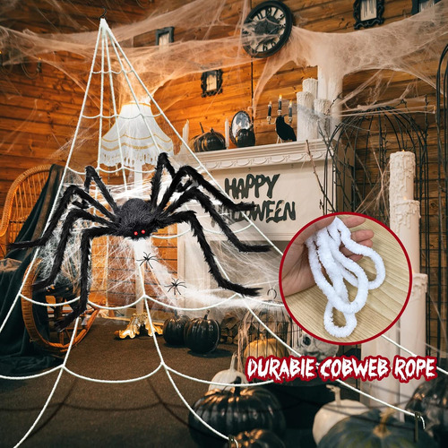 Araña De 30cm Y Telaraña Gigante De 7m Decoración Halloween