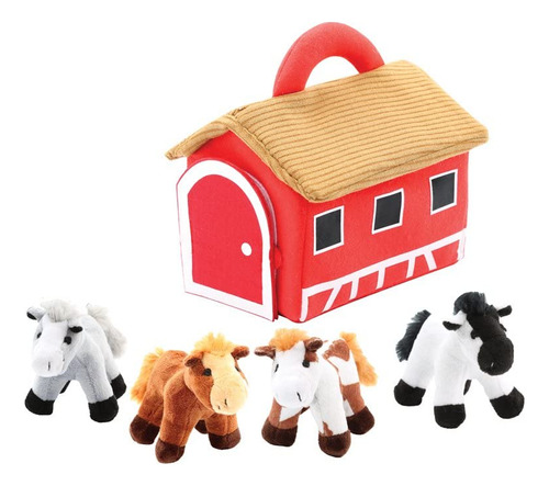 Portador De Establo De Caballos De Peluche Con 4 Caball...