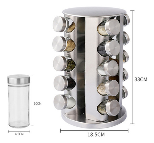 Organizador Giratorio Para Especias, 20 Tarros De Acero Inox