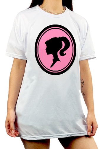 Camiseta Feminino Barbie De Lado Sombra Preta Rosa 