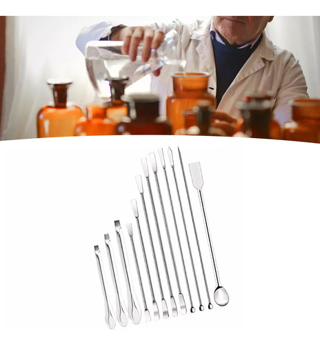 Stainless Steel Laboratory Spoon And Spatula, 12 Pieces