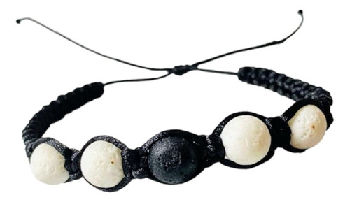 Pulsera Con Piedras Volcánicas E Hilo, Regulable - Unisex