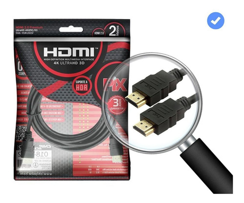 Cabo Hdmi 2.0 4k 3d Ultrahd 19 Pinos Chip 2 Metros 018-2222