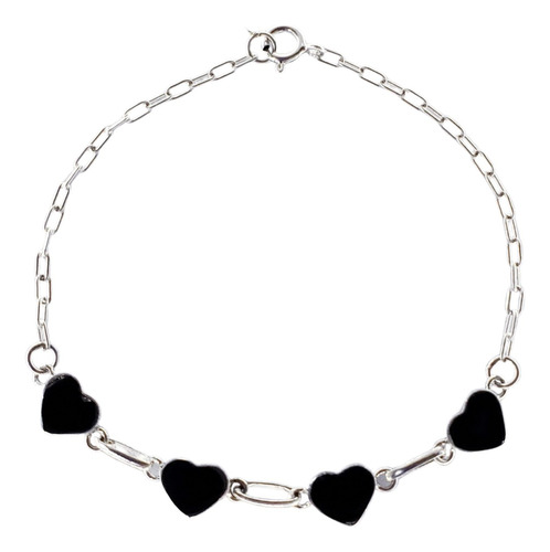 Pulsera De Plata Con Corazones Ónix