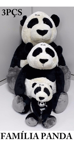 Familia Panda Real Mania De Pelúcia 3 Peças Casa Dos Ursos