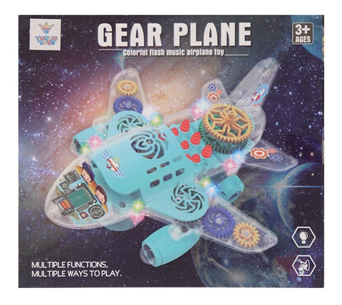Avion De Juguete Con Engranes Luces Y Sonido Para Niños Color Verde / Transparente