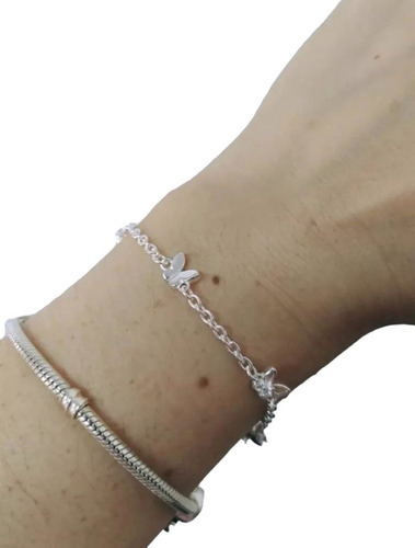 Pulsera Regulable Mini Mariposas Plata 925 Italiana  