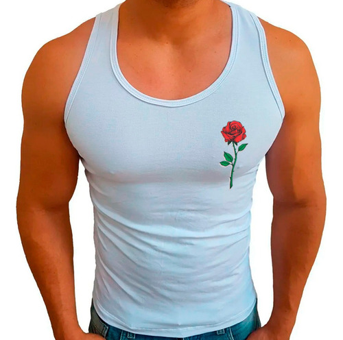 Regata Americana Estampa Rosa Masculina Camiseta Sem Manga