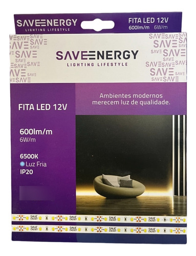 Fita Save Energy Ip20 6w/m 600lm 12v 5m - Linha Wj Cor da luz Branco-frio
