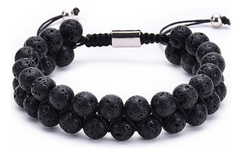 Brazalete Natural De Doble Hilera Con Piedra De Ojo De Tigre
