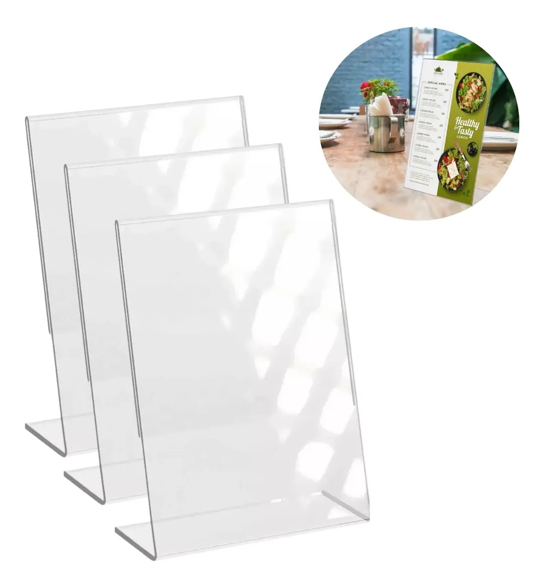 Kit 3 Display Expositor Suporte A4 Em L Cristal Transparente Mesa Balcão Vertical 30x21