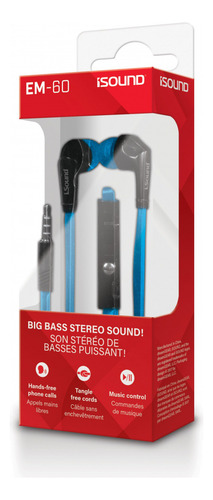 Audífonos Con Micrófono De Cable Plano Azul Em-60 Isound