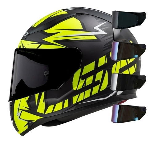 Capacete Ls2 Ff353 Rapid Cromo Preto Fosco Amarelo + Viseira