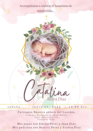 Invitación Digital Personalizada P/ Whatsapp Bautismo Floral