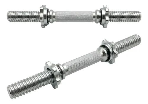 Par Barra Maciça 40cm Halteres Rosca Dumbell Treino Academia Prateado
