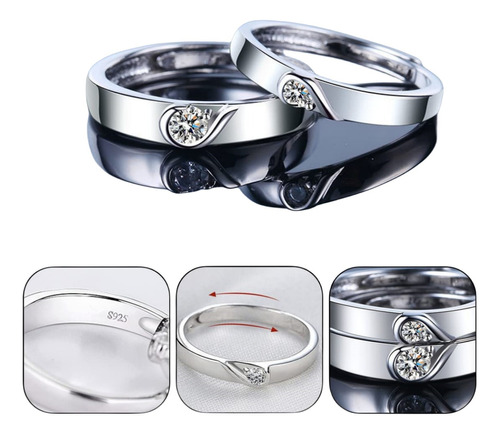 2 Anillos Promesa Plata Fina 925 Corazon Parejas Compromiso