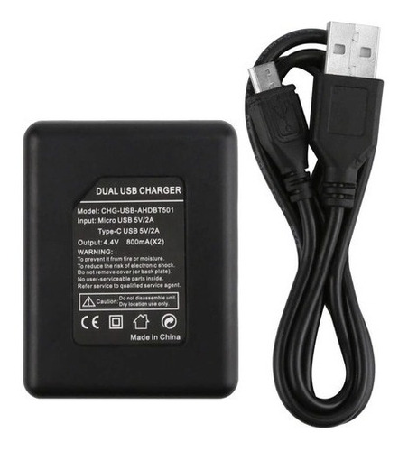 Carregador Usb Duplo De Bateria Para Hero 6 7 Black Gopro 5