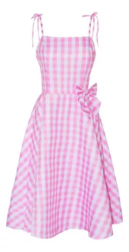 Vestido Infantil Barbie Rosa Branco Xadrez Filme Look Festa no