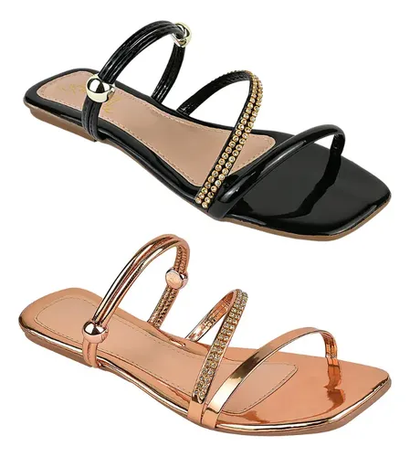 Kit 2 Sandalias Femininas Rasteirinhas Casual Flat Promoção