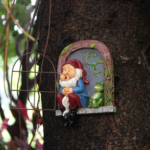 Estatua De Gnomo Tree Hugger, Decoración De Enano Dormido Y