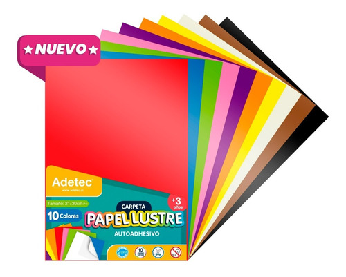 Block Papel Lustre Adhesivo 10 Hojas 21x30 Cms. Adetec