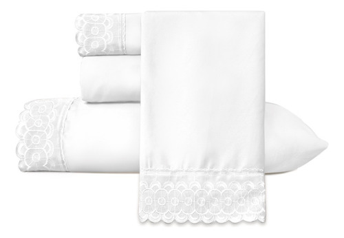 Juego De Sabanas Matrimonial Blanco Bordadas Elefantito Diseño De La Tela Liso