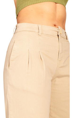 Pantalon Recto Tiro Alto Color Caqui Jeanswest
