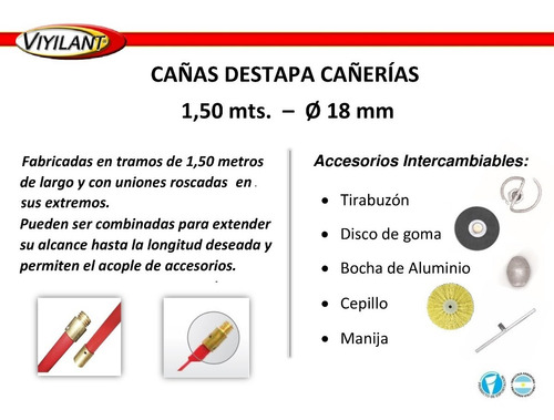 Imagen 2 de 4 de Caña Destapa Cañería - Ø 18 Mm 1,5 Mts. X 10 Unidades