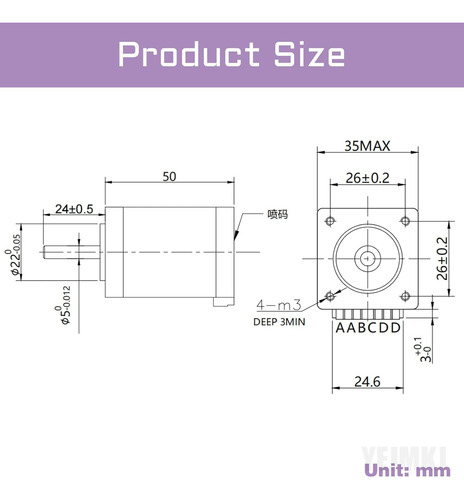 Motor Paso A Paso Nema 14 50mm Bipolar 1.2a 30ncm/42.48oz.in