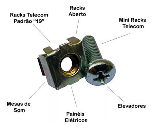 Kit Porca Gaiola C/ Parafuso M5 Para Rack 19 (kit C/100pçs)