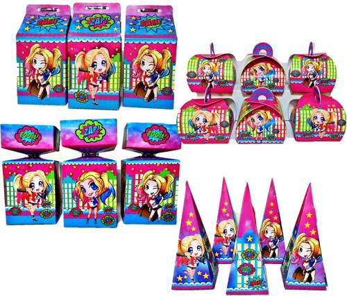 Kit Lembrancinha Arlequina Cute Papelaria 40 Caixinhas.