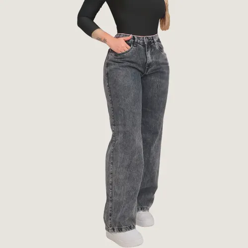 Calça  Wide Leg Jeans Grafite Feminina  Pantalona Juvenil - R$ 75,95