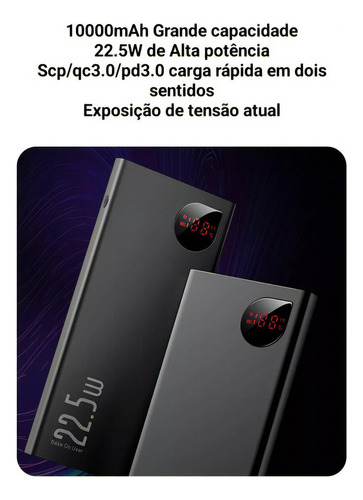 Cargador Power Bank Baseus 22.5 de 10.000 mAh. Color: negro