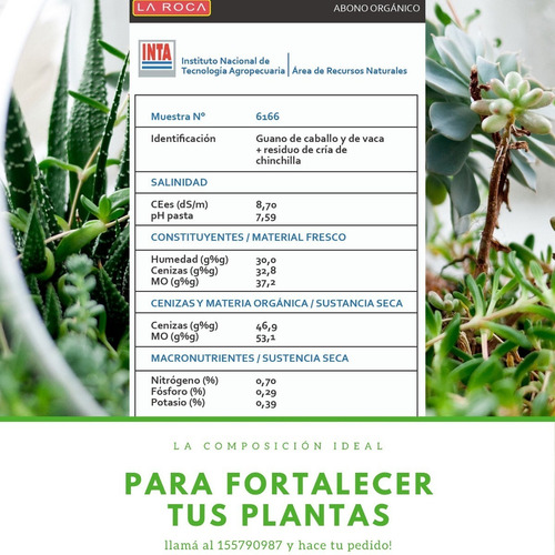 Abono Orgánico - 10kg - La Roca. Certificado Por Inta