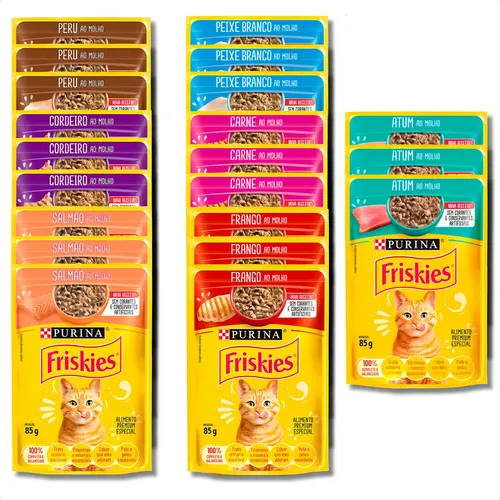 Friskies Ração Úmida Sachê 85g Gatos Adultos Kit 21 Sabores Varia...