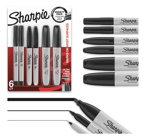 Set 6 Marcadores Permanentes Sharpie Fino, Ultra Fino Y Med