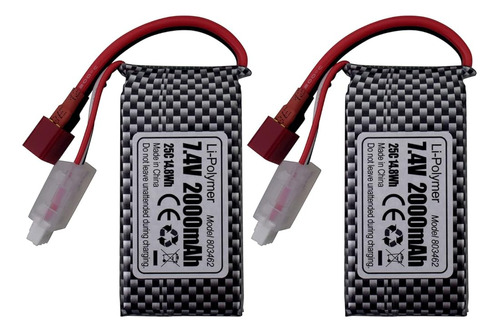 Accesorio Puoo 2pcs 7.4v 2000mah T-plug Batería De Litio Par