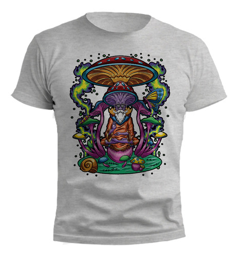 Remera Hongos Magicos Energias Gris Melange