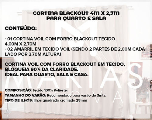 Imagem 6 de 9 de Cortina Blackout Com Voil 4,00m X 2,70m Blecaute Em Tecido Para Quarto E Sala